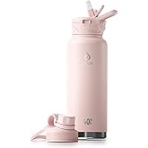 IDEUS Insulated Stainless Steel Water Bottle with 2 Leak-Proof Lids, Thermal Water Flask for Hiking Biking, 40oz, Light Pink