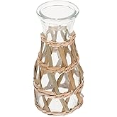 Beavorty Rustic Woven Glass Vase 6.69In Clear Flower Vase with Straw Wrap Farmhouse Table Centerpiece for Fresh and Dried Flowers