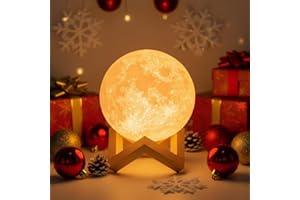 Mydethun Moon Lamp 3D Night Light - 5.9' Christmas Table Decor w/Wooden Base, Gift for Women, Mom & Kids, Bedroom Decor w/Touch-Dimmable & USB Rechargeable, Dual-Color White/Warm Yellow