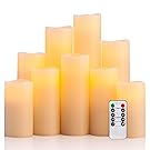 Pandaing Flameless Candles Battery Operated LED Pillar Real Wax Flickering Electric Unscented Candles with Remote Control Cycling 24 Hours Timer, Ivory Color, Set of 9