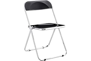 FULOCSENY Transparent Acrylic Folding Chairs,Clear Modern Acrylic Chairs,Bearing Weight 200lbs,PC Plastic Living Room Seat,Chrome Frame Accent Side Chair for Outside Inside Black