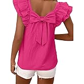 Chvity Women Butterfly Sleeve Blouse Casual Loose Fit Bow Short Sleeve Tops Going Out Office Work Shirts