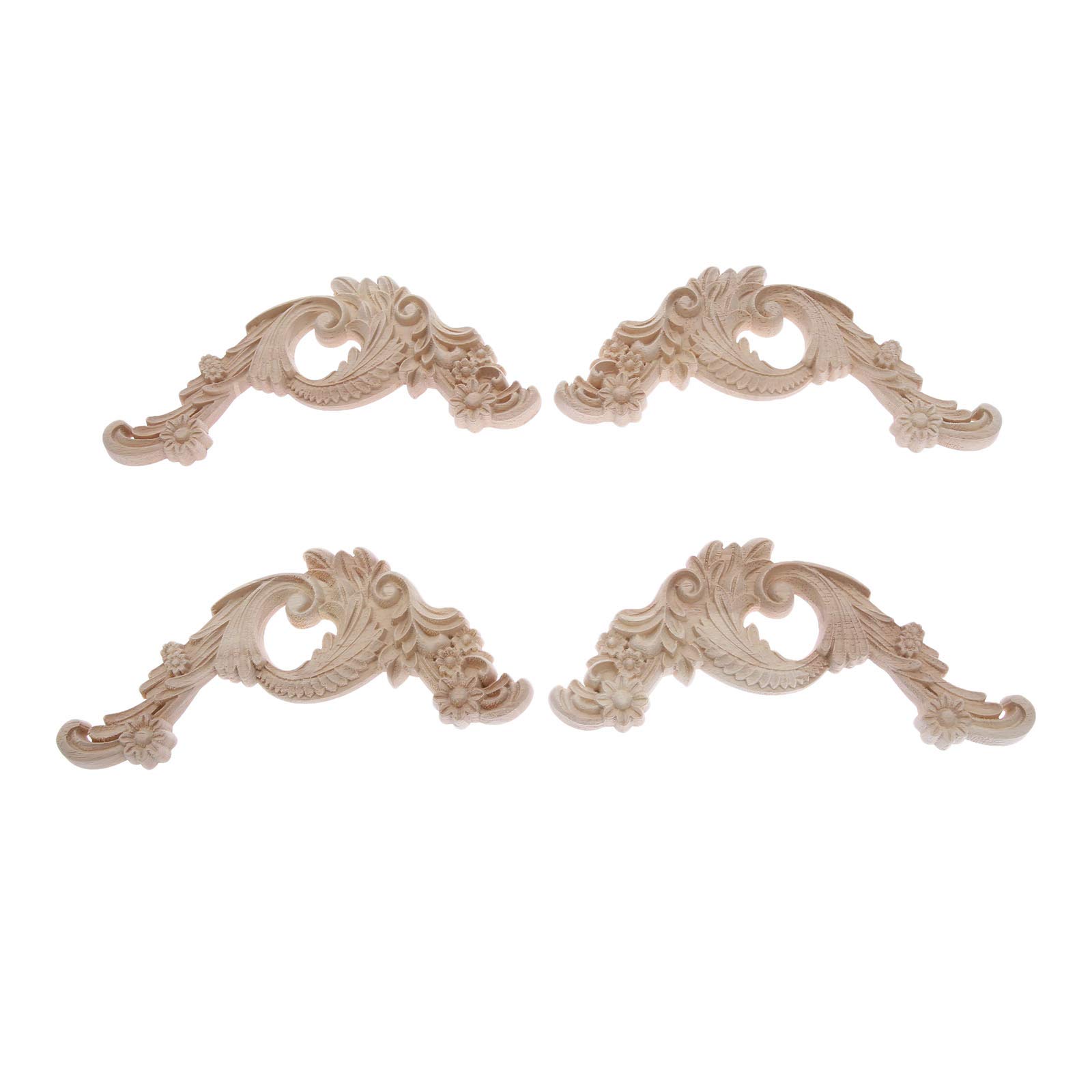 MUXSAM 2 Pairs Left Right Wood Carved Appliques 20x8.5cm Clear Flower Line Wooden Decal Vintage European Style Unpainted Onlay Decor for Home Furniture Wall Cabinet Door Cupboard Wooden Mouldings