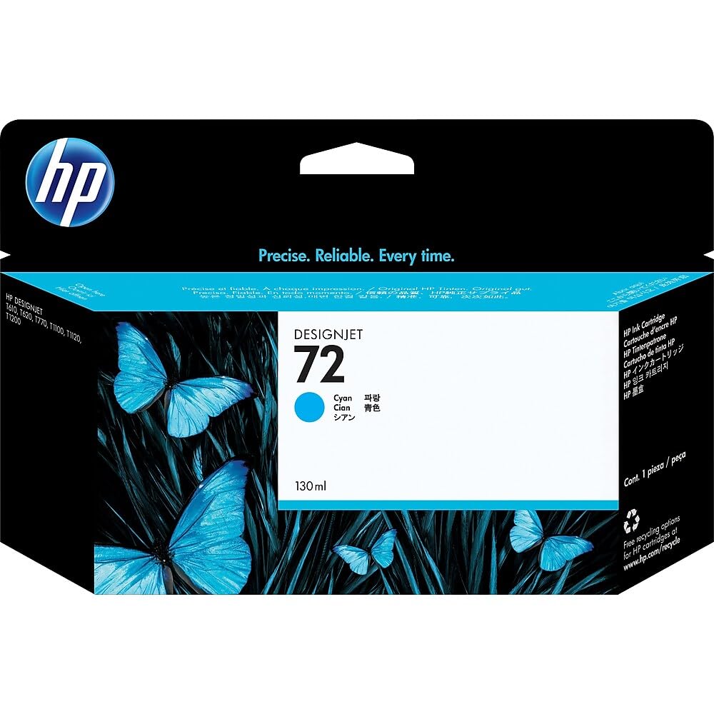 HP 72 C9371A Cyan 130-ml Genuine HP DesignJet Ink Cartridge with HP Ink, for T2300 eMFP, T1300, T1200, T1120, T1100, T1100 MFP, T795, T790, T770, T620, T610 & T600 Large Format Plotter Printers