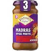Patak's Madras Spice Paste, Hot Indian Curry with 11 Expertly Blended Spices, No Artificial Colors, Gluten-Free &amp; Vegan, Bold Base for Home Cooking &amp; More, 10 oz Jar, 3-Pack