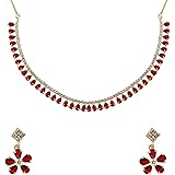 Zeneme Gold Plated American Diamond Necklace with Earrings for Women & Girls