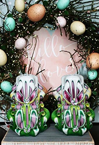 Carved Magic Candle Scented Pink, Green and White Anniversary Romantic Decorative Centerpiece for Home Holiday Decoration, Wedding Birthday Valentines Day Gifts