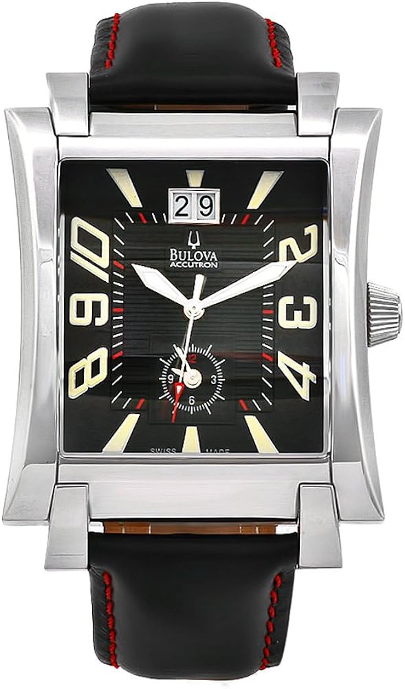 Bulova Men's 63B034 Accutron Black Leather Swiss Quartz Watch Amazon