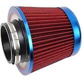 Cold Air Intake Filter 3inch/76mm Clamp-On Replacement Air Filter | High Performance, Washable and Reusable Filter, Cone Air Filters Universal for Cars Red