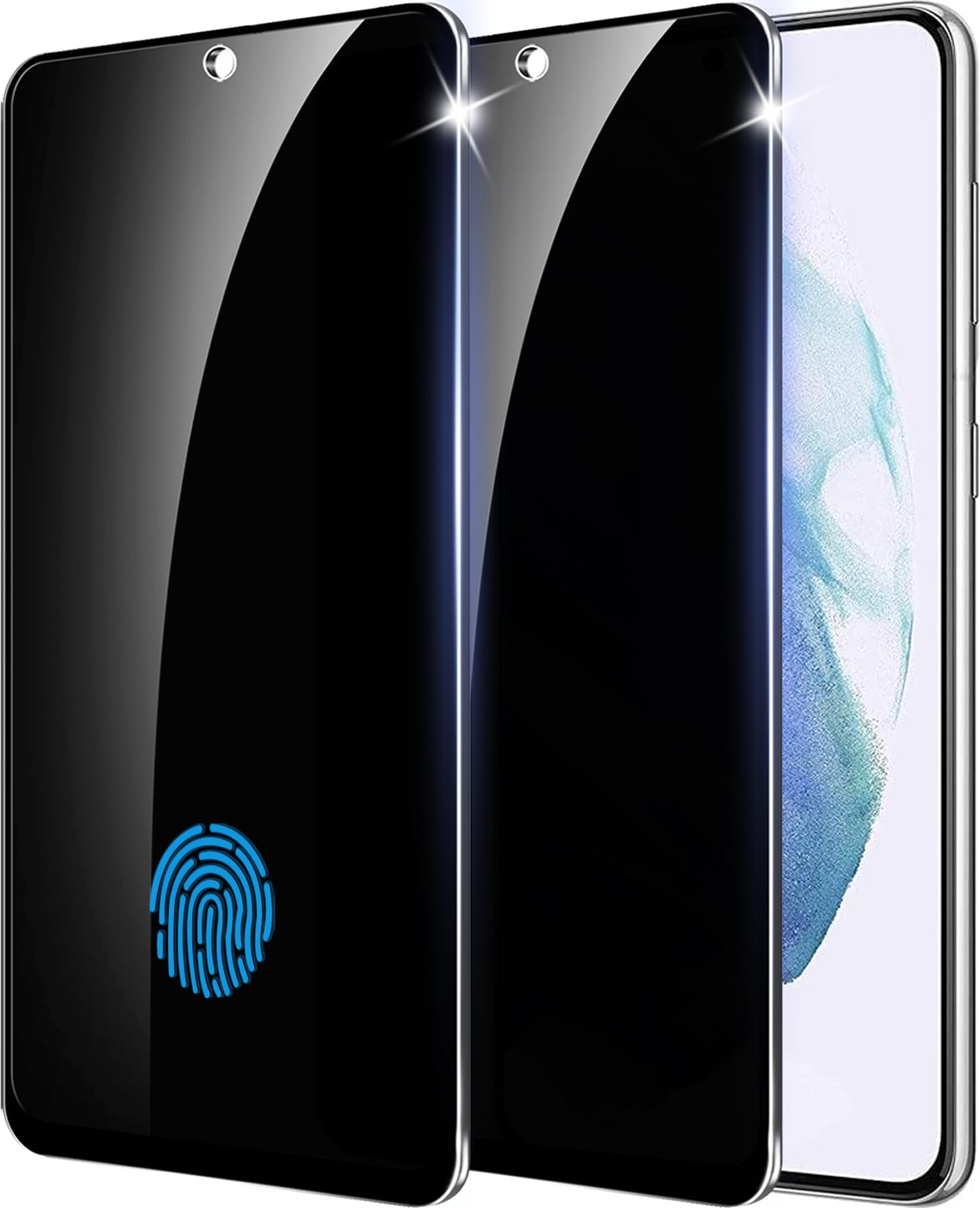 Amleute 【2+1 Packs】 Designed for Samsung Galaxy S21 Plus Privacy Screen Protector【Support Fingerprint Unlock】 9H Tempered Glass,Anti-Spy Film Compatible for Samsung S21+ 5G