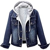 LifeShe Women's Winter Detachable Hoodie Sherpa Fur Fleece Lined Denim Jean Trucker Jacket Coat