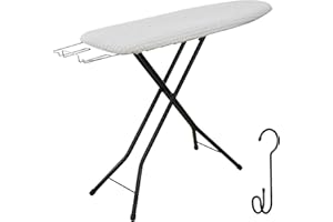 HAPPHOM Ironing Board with Iron Rest, Iron Board with 3 Layers Extra Thick Cover, Compact and Space Saver Foldable Ironing Board, Adjustable Height, Easy Storage with Smart Hanger and Lightweight Design