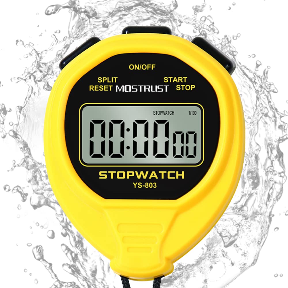 MOSTRUST Digital Waterproof Stopwatch, No Bells, No Clock, Simple Basic Operation, Silent, ON/Off, Large Display for Swimming Running Training Kids Coaches Referees Teachers (Yellow) — image 1
