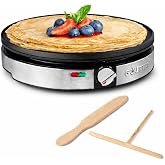 Gourmia Crepe Maker - 12&rdquo; Nonstick Griddle with Temperature Control | Adjustable Temperature Control with Indicator Lights, Stainless Steel Trim, Includes Spatula &amp; Batter Spreader