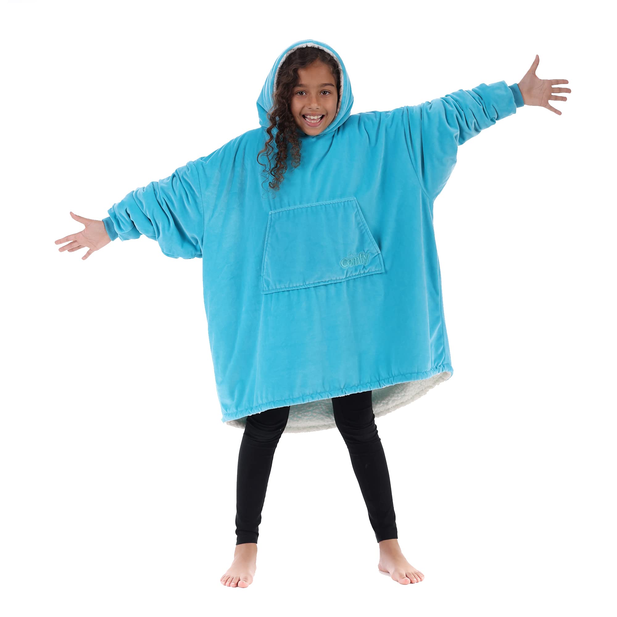 THE COMFY Original Jr for Kids | Oversized Sherpa Fleece Wearable Blanket with Hood & Pocket | Seen on Shark Tank Image