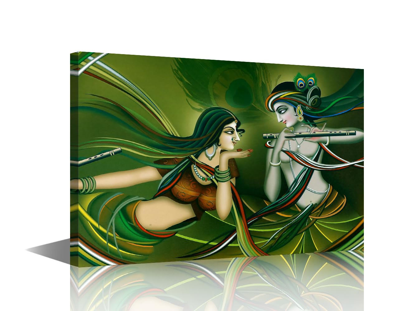 TISHIRON Pictures for Living Room Lord Krishna Paintings Indian Festival Pictures Canvas Hinduism Home Decorations Modern Artwork Contemporary Giclee Wooden Framed Stretched Ready to Hang 24" Wx16 H