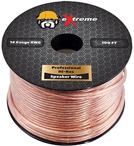 100 Feet 14 Gauge Pure Copper Core Extreme Speaker Wire, Not CCA (Copper Clad Aluminum) for Optimal Audio Performance | Stranded Core and Polarity Stripe