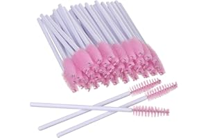 ELISEL 100 PCS Mascara Brushes Disposable Eyelash Brushes Eye Lash Eyebrow Applicator Cosmetic Makeup Brush Tool (White-Pink)