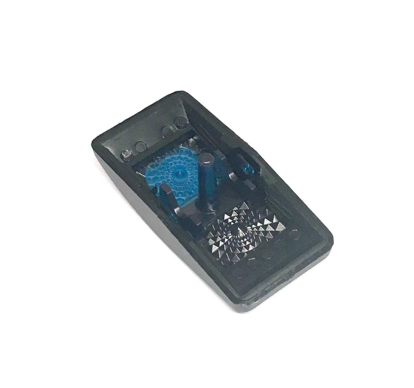 Euro Rocker Switch Cover with Text, Black with Blue Lens. Contura II, Fits Carling, Cole Hersee, Blue seas