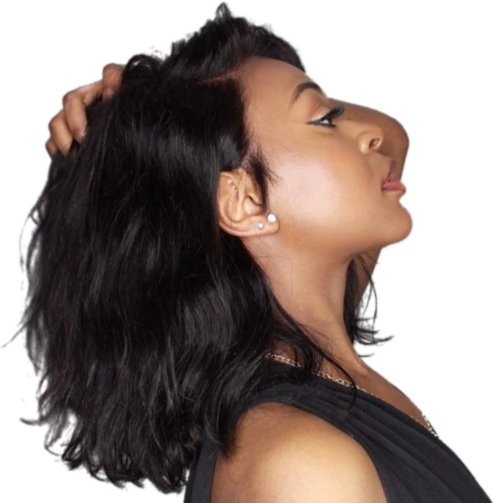 BEEOS Lace Front Human Hair Wigs for Black Women Pre-Plucked Wavy Short Bob Wigs 150% Density Bleached Knots Brazilian Virgin Glueless (Customized Cap Size, 150% Wavy)