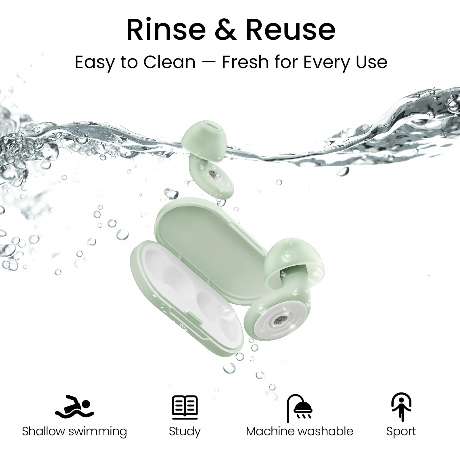 Ear Plugs, Soft Ear Plugs for Sleeping - 30dB Noise Cancelling Reusable Silicone Earplugs, Ultra Comfortable Fit for Studying, Concerts, Travel, 8 Ear Tips (Green)