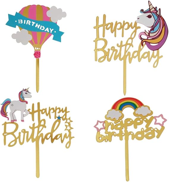 amazoncom unicorn happy birthday cake topper acrylic unicorn cupcake