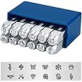 BENECREAT 12 Pack (6mm 1/4") Metal Punch Stamp, Nature Theme Design Stamps Metal Stamping Tools Case - Electroplated Hard Carbon Steel Tool to Punch Metal Jewelry Leather Wood