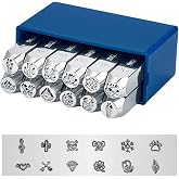 BENECREAT 12 Pack (6mm 1/4") Metal Punch Stamp, Nature Theme Design Stamps Metal Stamping Tools Case - Electroplated Hard Carbon Steel Tool to Punch Metal Jewelry Leather Wood