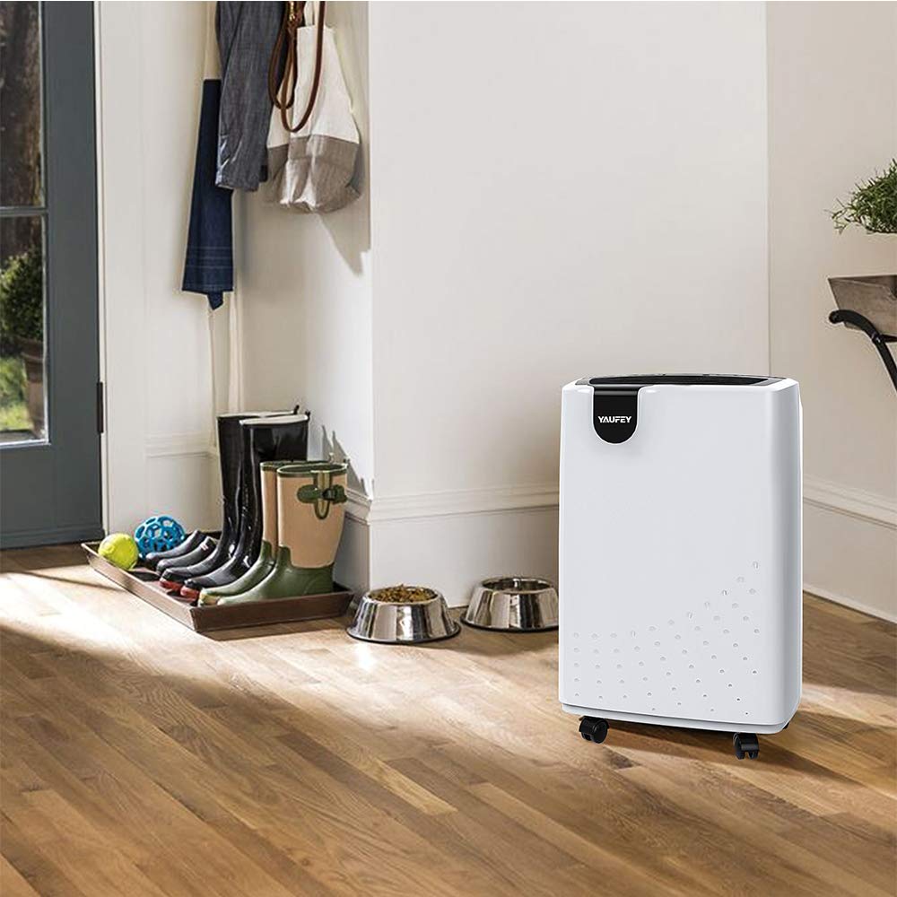 Yaufey 2500 Sq. Ft Home Dehumidifier for Medium to Large Rooms and Basements with Auto or Manual Drainage, 0.48 Gallon Water Tank Capacity - Low Noise and 24 Hr Timer