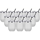 VEGOND Wine Tumblers Bulk 12 Pack, 12oz Stainless Steel Stemless Wine Glass with Lids and Straws, Double Wall Vacuum Insulated Tumbler Cup, Coffee Mug for Cold Hot Drinks