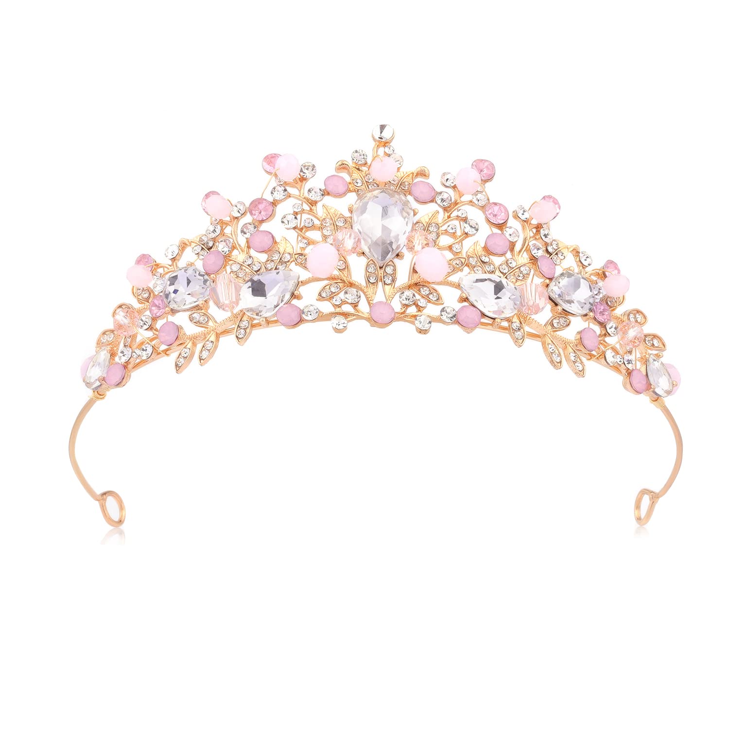KINBOM Pink Crystal Crown, Tiara Sweet Princess Crown Headband for Girls' Christmas Birthday Party Celebration Costume