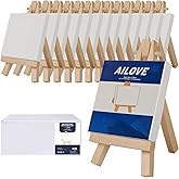 AILOVE Mini Canvases with Easel Set, Pack of 14, 4” x 4” Inches Mini Canvas Boards and 14pcs 5" Mini Easel, Small Canvas for Professional Kids Art Supplies for Acrylic Pouring and Oil Painting