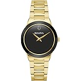 Bulova Ladies' Modern Millenia Gold Stainless Steel 2-Hand Quartz Watch, Blacl Dial Style: 97L175