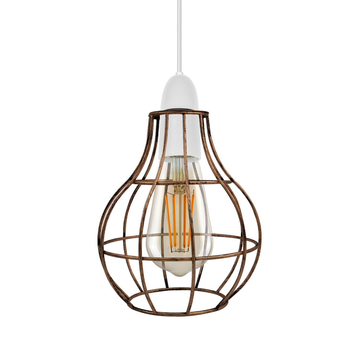 Metal Wire Cage Ceiling Light Shade Easy Fit Pendant Lampshade, Brushed Copper Vase Shape Hanging Lamp Shade for Living Room, Kitchen, Bedroom, Restaurant