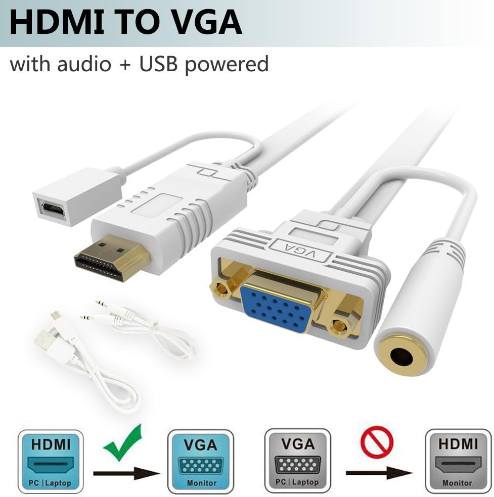 HDMI to VGA Converter with Audio,(Convert HDMI Source from PC to TV,Monitor,Projector with
