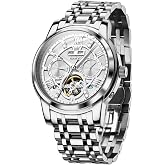 OLEVS Automatic Watch for Men Diamond Tourbillon Wristwatch | Mechanical,Stainless Steel Band,Luxury,Multi-Function,Analog,Calendar,Date,Week Display,Waterproof,Luminous,Business,Casual