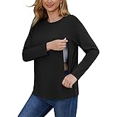 Women's Nursing Tops for Breastfeeding Long Sleeves Casual Nursing Shirts with Hidden Zip Pregnancy Mama Clothes
