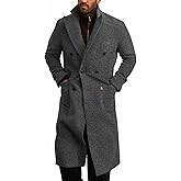 Runcati Mens Wool Blend Casual Trench Coat Notched Collar Lapel Long Jacket Double Breasted Classic Winter Overcoat