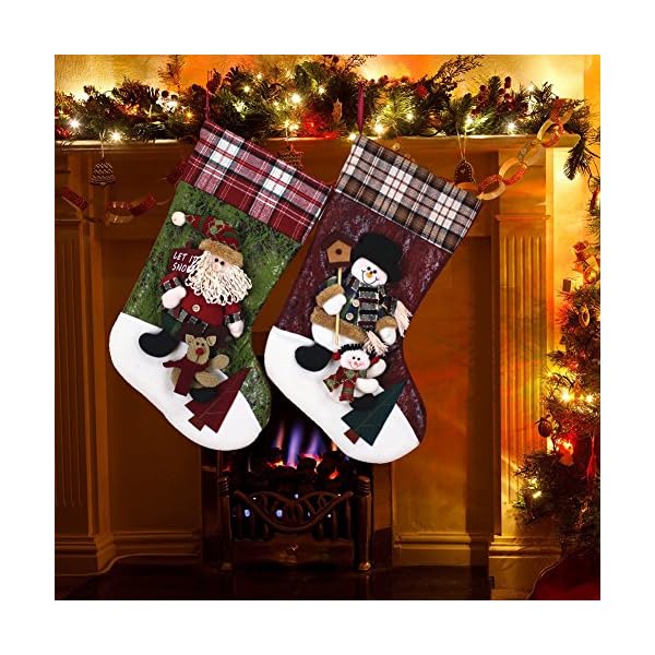 YAMUDA 2 Pcs Set Xmas 3D Lively Christmas Stockings 17.8 Inches Long Santa Claus Snowman Design Christmas Stocking Set… - Image 3