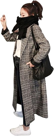 Amazon Happyjp レディース チェック コート ロング丈 チェスターコート チェック柄 アウター 秋冬 ゆったり 通勤 通学 ロング コート トレンチコート コート ジャケット 通販
