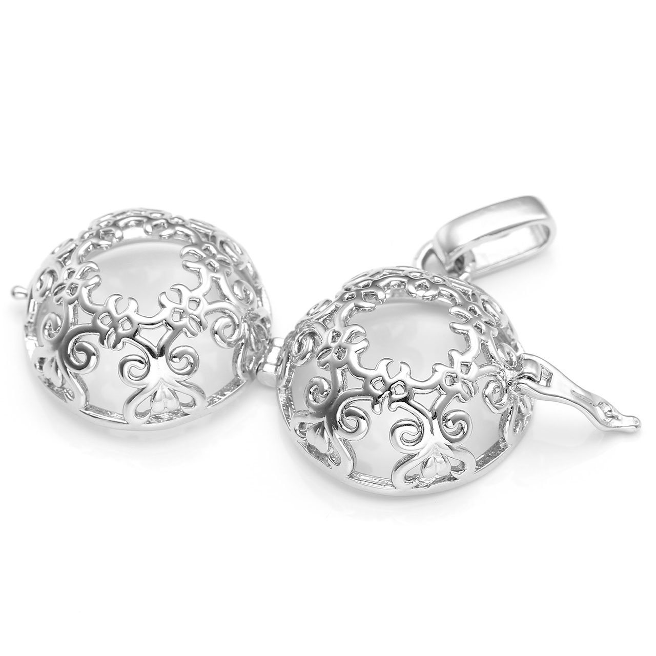 QGEM Bijoux Ensemble Pierre Chakra Collier de Pendentif Médaillon Locket Ouvert Fleurs Creux avec 7pcs Boules + Bracelet