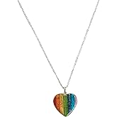 Silver Tone Natural Stone Rainbow Heart Gay Pride Gift for LGBTQ Men Women 20" inch Pendant Necklace