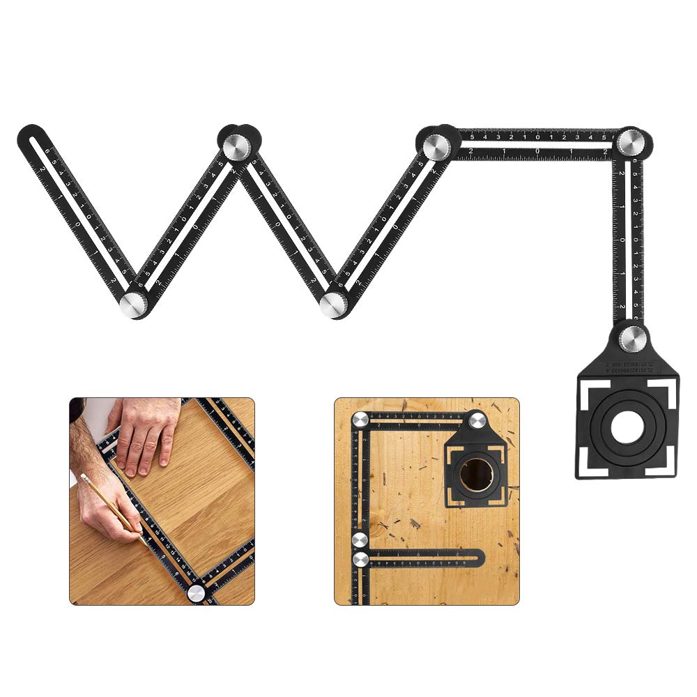 yidenguk Multi Angle Measuring Ruler, Aluminum Alloy Angleizer Template Tool, Six-Sided Folding Ruler and Ceramic Tile Punch Locator for DIY Handymen, Builders, Carpenters, Tilers, Craftsmen