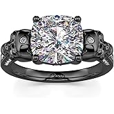 Jeulia 3.9ct Skull Engagement Ring Sterling Silver Cushion Cut Gothic Ring Cubic Zirconia Black Band Wedding Promise Anniversary Romantic Jewelry for Women Men with Jewelry Gift Box