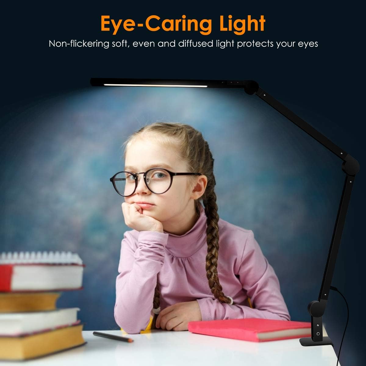 Swing Arm Lights, LED Desk Lamp with Clamp, 9W Eye Caring Dimmable Lamps, Timer, Memory, Touch Control 6 Color Modes - Image 4