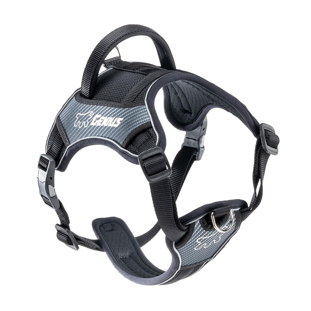 Ferplast GENIUS Medium Size Dog Harness, Reflective, Breathable, Adjustable, Quick Release Magnetic Closure, Dog Harness, Soft Padding, Black