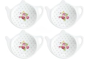 Sizikato 4pcs Porcelain Tea Bag Holder Tea Bag Coasters Teapot-Shaped Saucer Spoon Rests Snack Dish Seasoning Dish A.