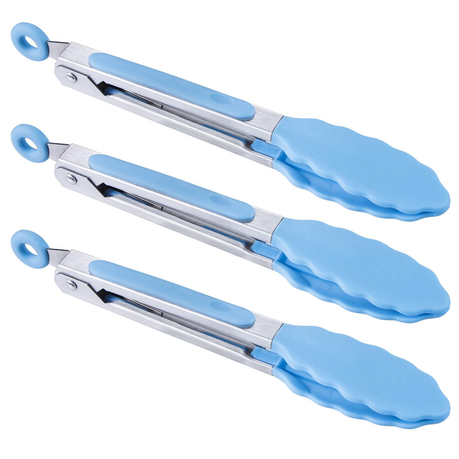 MSY BIGSUNNY 7" Mini Silicone Serving Tongs Set of 3 (Blue)