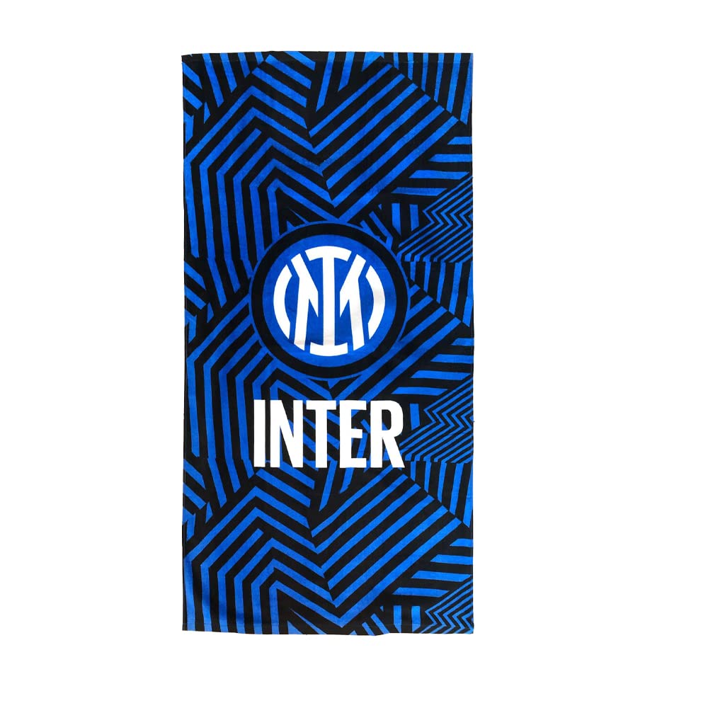 Inter Terry Beach Towel, Logo, 100% Cotton, Official Product, Graphic Nerazzurri,Black/Light Blue,70 x 140