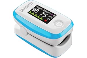 ESPOO Pulse Oximeter with 20 Memory, Oxygen Monitor Fingertip 4 Color TFT Display(SPO2), Alarm & Brightness Adjustable, Batteries & Lanyard Include(White&Blue)